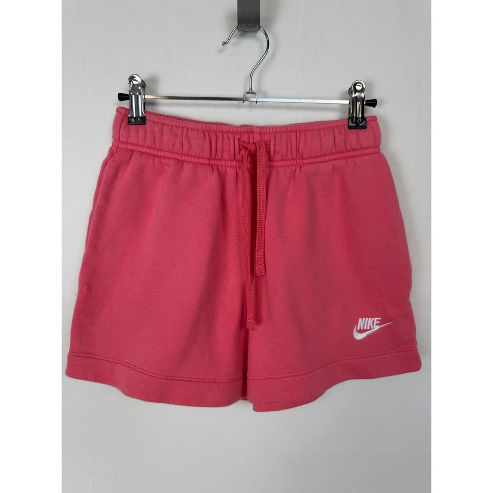 Nike Women's Sportswear Fleece Shorts Pink Drawstring Pockets Sporty Logo XS